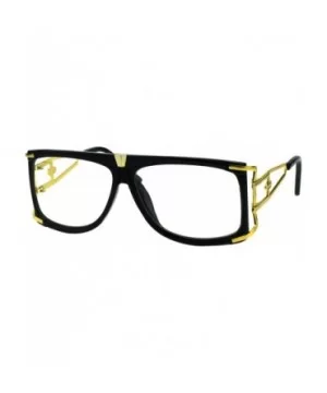 Mens Flat Top Nerdy Hip Hop Rapper Luxury Art Deco Clear Lens Eye Glasses - Black Gold - C918EKY3Z09 $11.55 Rectangular