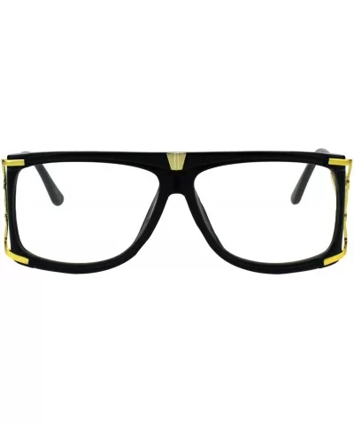 Mens Flat Top Nerdy Hip Hop Rapper Luxury Art Deco Clear Lens Eye Glasses - Black Gold - C918EKY3Z09 $11.55 Rectangular