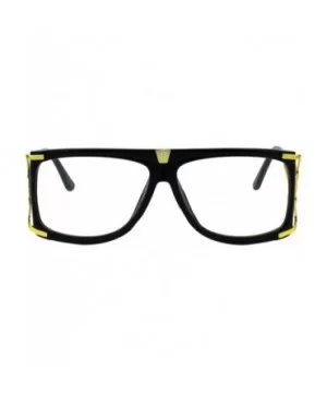 Mens Flat Top Nerdy Hip Hop Rapper Luxury Art Deco Clear Lens Eye Glasses - Black Gold - C918EKY3Z09 $11.55 Rectangular