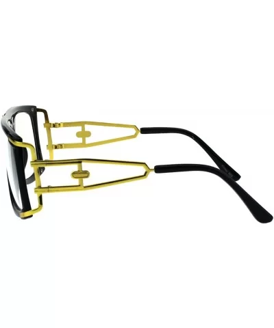 Mens Flat Top Nerdy Hip Hop Rapper Luxury Art Deco Clear Lens Eye Glasses - Black Gold - C918EKY3Z09 $11.55 Rectangular