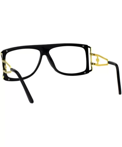 Mens Flat Top Nerdy Hip Hop Rapper Luxury Art Deco Clear Lens Eye Glasses - Black Gold - C918EKY3Z09 $11.55 Rectangular