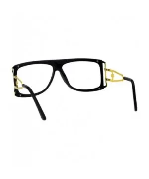 Mens Flat Top Nerdy Hip Hop Rapper Luxury Art Deco Clear Lens Eye Glasses - Black Gold - C918EKY3Z09 $11.55 Rectangular