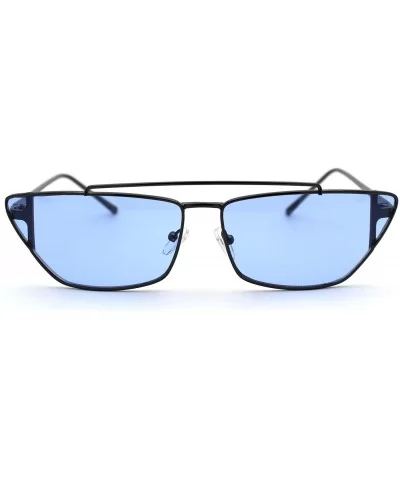 Womens Hippie Color Lens Wide Cat Eye Metal Rim Sunglasses - Gunmetal Blue - CV18UIOXZDS $7.27 Cat Eye