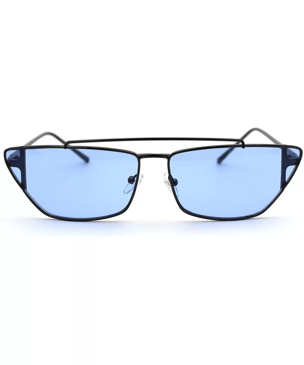 Womens Hippie Color Lens Wide Cat Eye Metal Rim Sunglasses - Gunmetal Blue - CV18UIOXZDS $7.27 Cat Eye