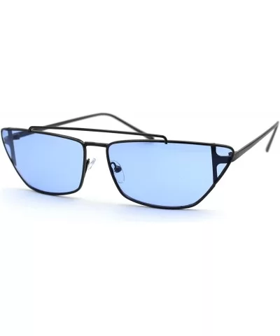 Womens Hippie Color Lens Wide Cat Eye Metal Rim Sunglasses - Gunmetal Blue - CV18UIOXZDS $7.27 Cat Eye