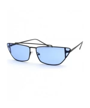 Womens Hippie Color Lens Wide Cat Eye Metal Rim Sunglasses - Gunmetal Blue - CV18UIOXZDS $7.27 Cat Eye