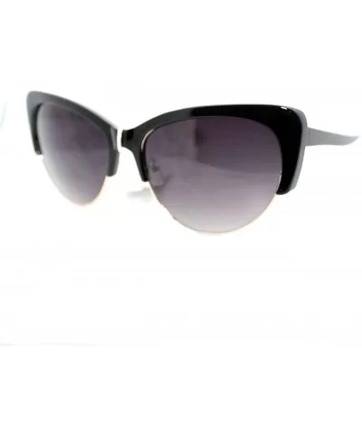 Womens Fashion Sunglasses Retro Plastic Top Oval Cateye Frame - Black White - CI11V3V9R3X $6.37 Oval