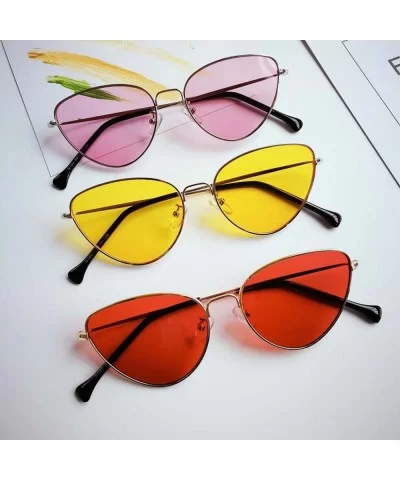 Retro Cat Eye Sunglasses Women Yellow Red Lens Sun Glasses Fashion Light Weight Sunglass Vintage Metal Eyewear - C4198AH8GRU ...