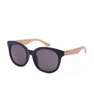 Round Horned Rim Wooden Bamboo Sunglasses w/Solid Lenses 31994BM-SD - Matte Black - C7124QU9X9F $12.76 Wayfarer