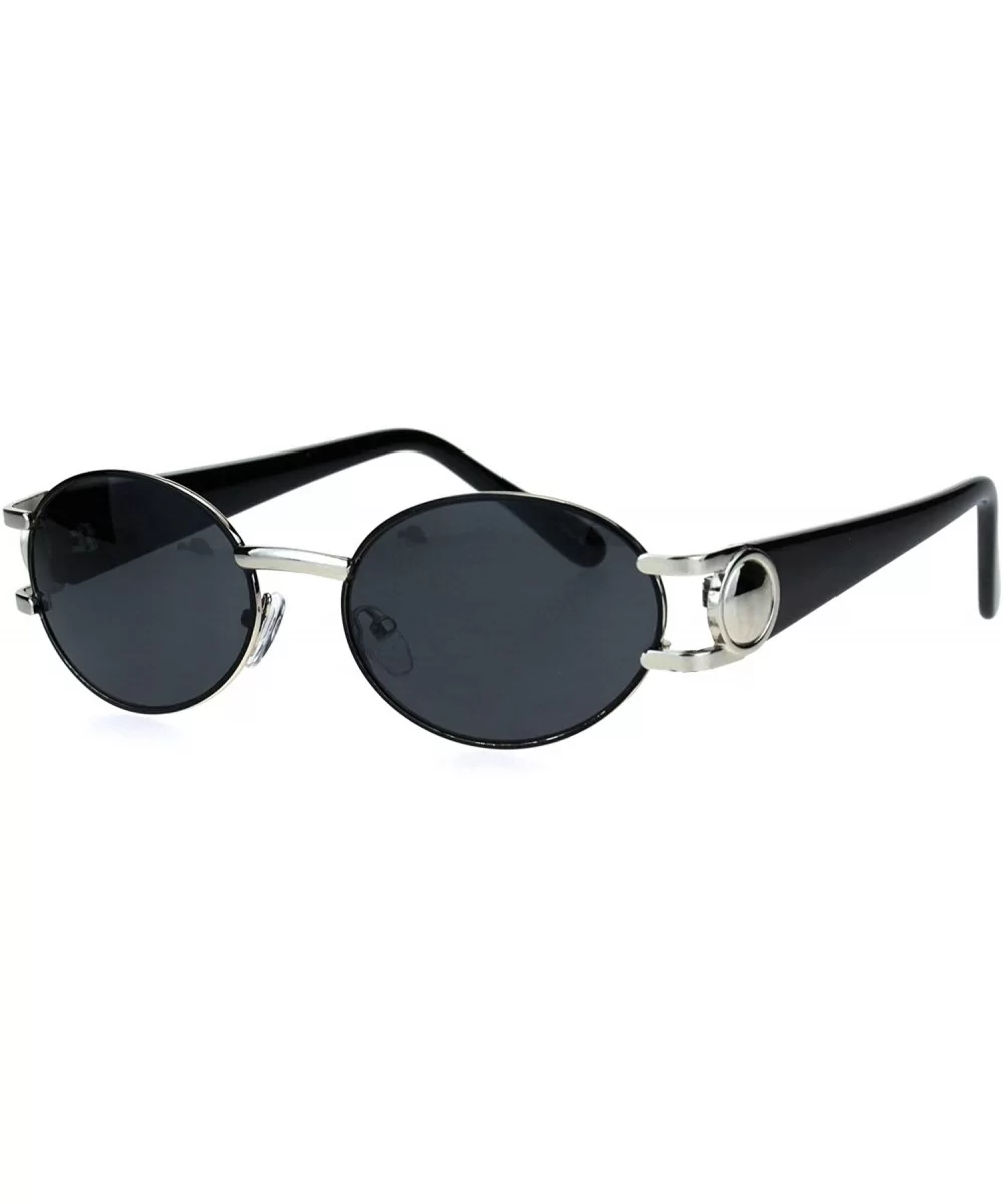 Mens Metal Emblem Luxury 90s Gangster Rapper OG Oval Round Sunglasses - Silver Black - C517YW06R8I $7.29 Round