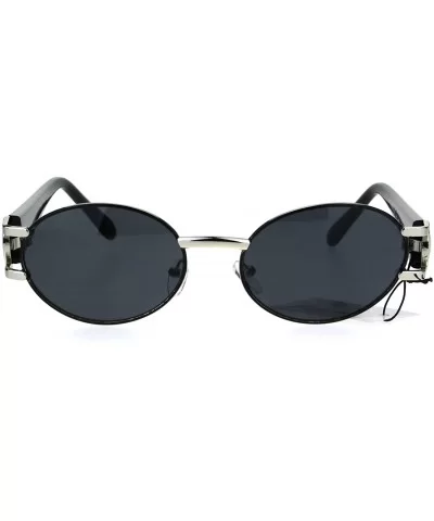 Mens Metal Emblem Luxury 90s Gangster Rapper OG Oval Round Sunglasses - Silver Black - C517YW06R8I $7.29 Round