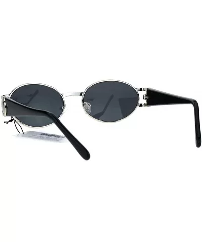 Mens Metal Emblem Luxury 90s Gangster Rapper OG Oval Round Sunglasses - Silver Black - C517YW06R8I $7.29 Round