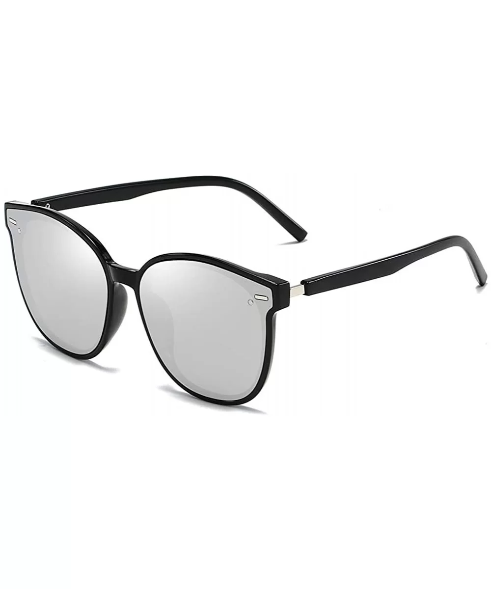 Unisex Sunglasses Retro Black Drive Holiday Oval Non-Polarized UV400 - Black Silver - C118R973RH6 $7.72 Oval