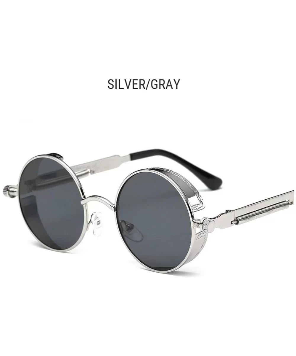 Round Steampunk Sunglasses Men Retro Red Goggles Glasses Women Gothic Metal Frame Eyewear UV400 - Silver-gray - CB197Y6YLQ5 $...