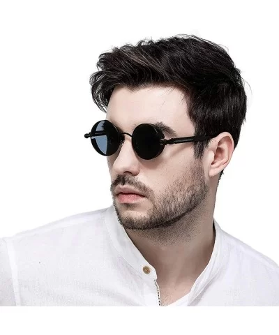 Round Steampunk Sunglasses Men Retro Red Goggles Glasses Women Gothic Metal Frame Eyewear UV400 - Silver-gray - CB197Y6YLQ5 $...