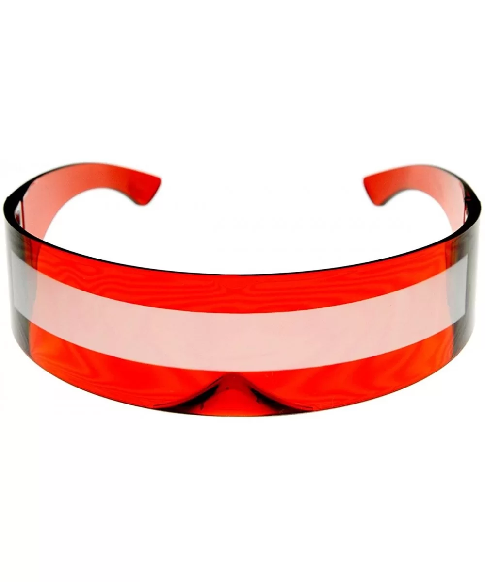 80s Futuristic Cyclops Cyberpunk Visor Sunglasses with Semi Translucent Mirrored Lens - Clear Red / Smoke - CI11N5OWZPX $7.65...