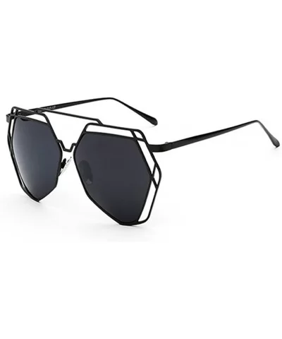 Fashion Metal Frame Flat Mirrored Lens Sunglasses - Black - CR12GYJ1J9D $8.66 Wayfarer