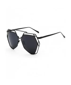 Fashion Metal Frame Flat Mirrored Lens Sunglasses - Black - CR12GYJ1J9D $8.66 Wayfarer