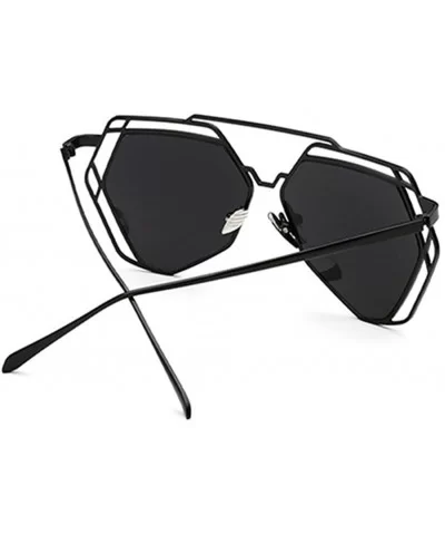 Fashion Metal Frame Flat Mirrored Lens Sunglasses - Black - CR12GYJ1J9D $8.66 Wayfarer