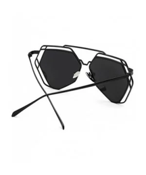 Fashion Metal Frame Flat Mirrored Lens Sunglasses - Black - CR12GYJ1J9D $8.66 Wayfarer