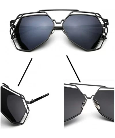 Fashion Metal Frame Flat Mirrored Lens Sunglasses - Black - CR12GYJ1J9D $8.66 Wayfarer