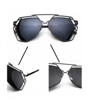 Fashion Metal Frame Flat Mirrored Lens Sunglasses - Black - CR12GYJ1J9D $8.66 Wayfarer