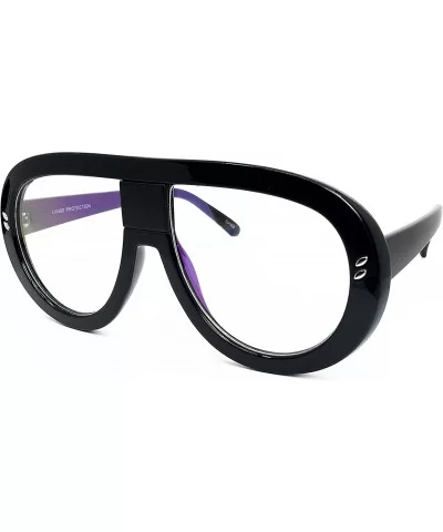 7308 Oversized XXL Futuristic Neon Flat top Clear Sunglasses - Black - CF18DDGW6K6 $14.48 Wayfarer