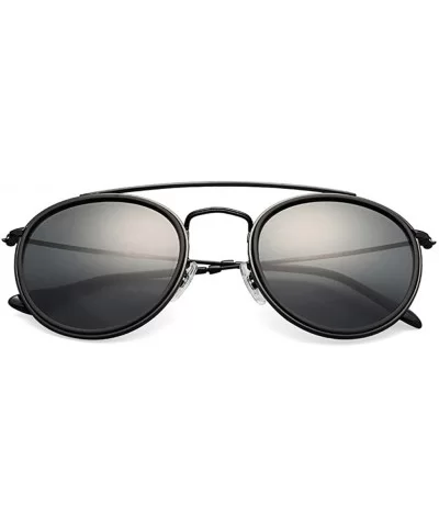 Sunglasses Polarized Men Women Sun Glass Lens Mirror Round Double Bridge Eyewear UV400 - Black P - C318U34RXOW $21.24 Round