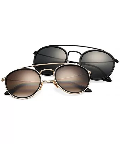 Sunglasses Polarized Men Women Sun Glass Lens Mirror Round Double Bridge Eyewear UV400 - Black P - C318U34RXOW $21.24 Round