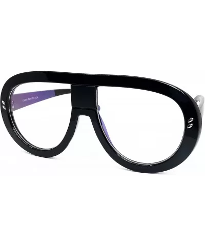 7308 Oversized XXL Futuristic Neon Flat top Clear Sunglasses - Black - CF18DDGW6K6 $14.48 Wayfarer