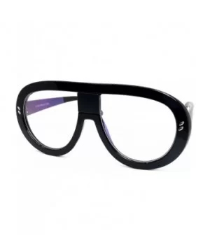 7308 Oversized XXL Futuristic Neon Flat top Clear Sunglasses - Black - CF18DDGW6K6 $14.48 Wayfarer