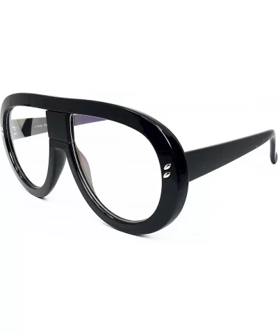 7308 Oversized XXL Futuristic Neon Flat top Clear Sunglasses - Black - CF18DDGW6K6 $14.48 Wayfarer