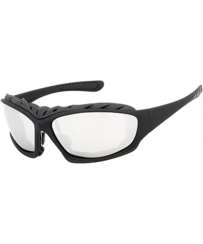 Large Airdam Sunglasses Motorcycle- Sports- Driving- Cycling Wrap - Black - Silver Mirror - CG196MUI7U0 $12.73 Wrap