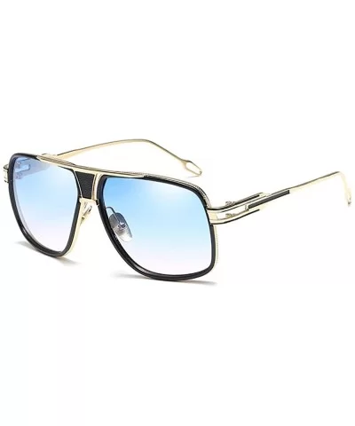 Retro Oversized Pilot Sunglasses Metal Frame for Men Women Square Glasses Mirror Lens Gold Rim - Blue - CG18DEDRX2Y $9.49 Avi...