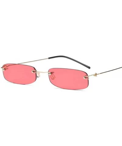 Sunglasses For Men Gold Metal Frame Black Small Rectangle Rimless Sunglasses - As Shown in Photo-5 - C518W3N0YRR $21.22 Rimless