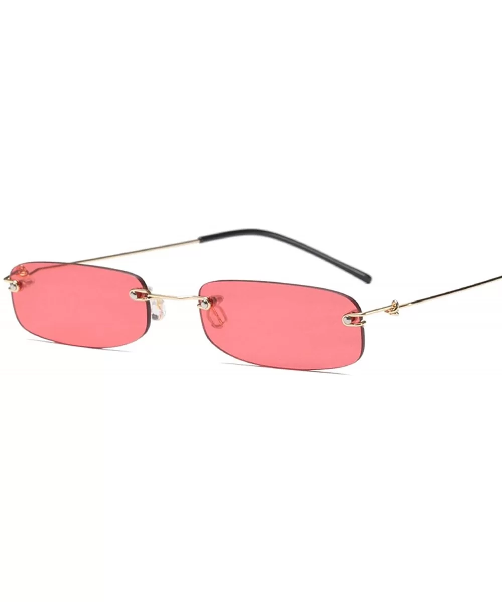 Sunglasses For Men Gold Metal Frame Black Small Rectangle Rimless Sunglasses - As Shown in Photo-5 - C518W3N0YRR $21.22 Rimless