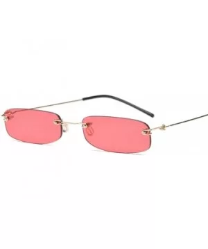 Sunglasses For Men Gold Metal Frame Black Small Rectangle Rimless Sunglasses - As Shown in Photo-5 - C518W3N0YRR $21.22 Rimless