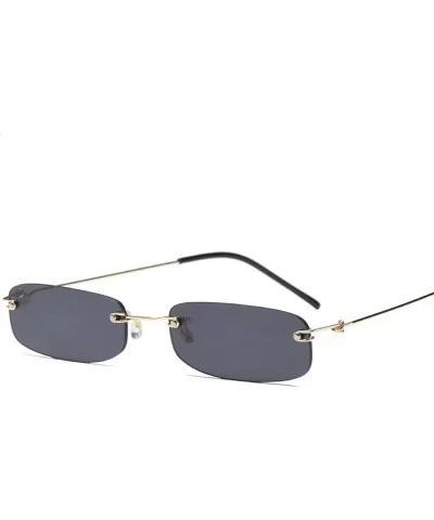 Sunglasses For Men Gold Metal Frame Black Small Rectangle Rimless Sunglasses - As Shown in Photo-5 - C518W3N0YRR $21.22 Rimless