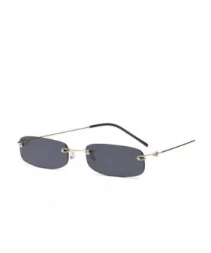 Sunglasses For Men Gold Metal Frame Black Small Rectangle Rimless Sunglasses - As Shown in Photo-5 - C518W3N0YRR $21.22 Rimless