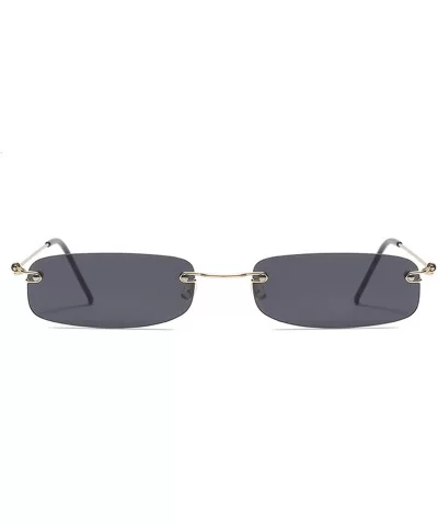 Sunglasses For Men Gold Metal Frame Black Small Rectangle Rimless Sunglasses - As Shown in Photo-5 - C518W3N0YRR $21.22 Rimless