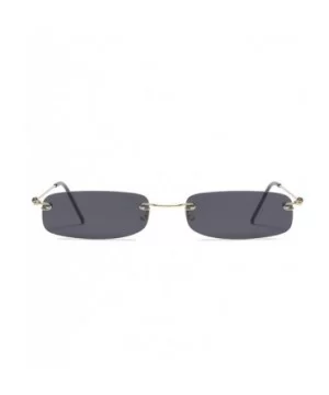 Sunglasses For Men Gold Metal Frame Black Small Rectangle Rimless Sunglasses - As Shown in Photo-5 - C518W3N0YRR $21.22 Rimless