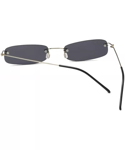 Sunglasses For Men Gold Metal Frame Black Small Rectangle Rimless Sunglasses - As Shown in Photo-5 - C518W3N0YRR $21.22 Rimless