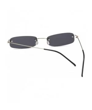 Sunglasses For Men Gold Metal Frame Black Small Rectangle Rimless Sunglasses - As Shown in Photo-5 - C518W3N0YRR $21.22 Rimless