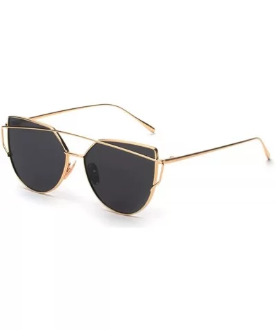 Sunglasses for Women Trendy Cat Eye Mirrored Twin-Beams Metal Frame Sun Glasses UV400 Protection Eyewear - Gold - CR18OZWYSGG...