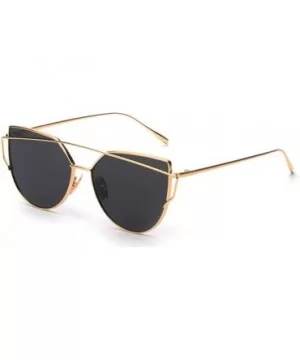 Sunglasses for Women Trendy Cat Eye Mirrored Twin-Beams Metal Frame Sun Glasses UV400 Protection Eyewear - Gold - CR18OZWYSGG...