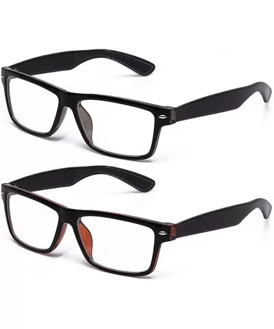 Unisex Clear Frames Squared Design Comfortable Stylish for Women and Men Thick Frame - 2 Pack Brown & Clear - CM12MYK3E9A $10...