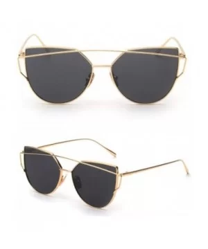 Sunglasses for Women Trendy Cat Eye Mirrored Twin-Beams Metal Frame Sun Glasses UV400 Protection Eyewear - Gold - CR18OZWYSGG...