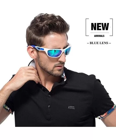 Men's sunglasses polarized sports driving golf running ultra-light frame-blue - CT198NDMW2D $22.00 Sport