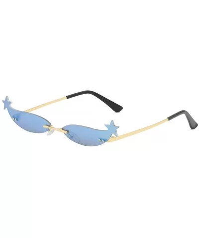 Vintage Small Sunglasses Women Rimless Mirror Lens Cat Eye Sun Glasses for Ladies Party - Blue Mirror - CF18AK2QAQY $7.69 Rim...