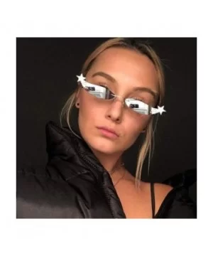 Vintage Small Sunglasses Women Rimless Mirror Lens Cat Eye Sun Glasses for Ladies Party - Blue Mirror - CF18AK2QAQY $7.69 Rim...